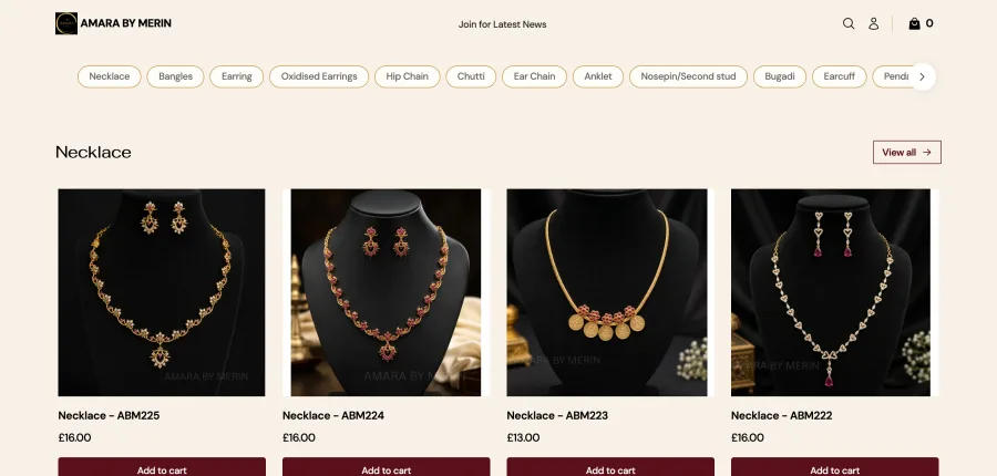 Tienda online AMARA BY MERIN creada con StoreLink