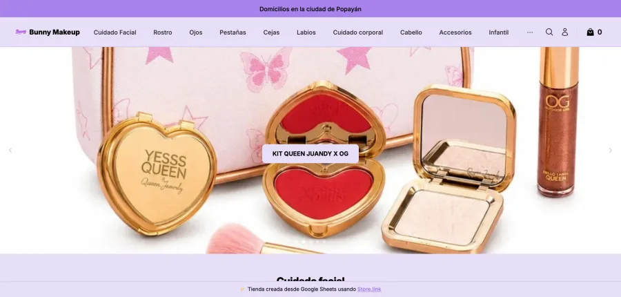 Tienda online Bunny Makeup creada con StoreLink