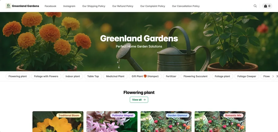 Greenland Gardens online store built with Store.link
