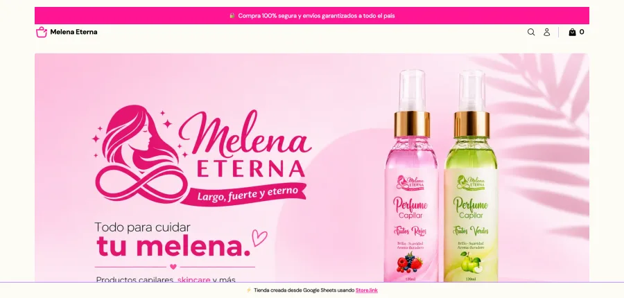 Tienda online Melena Eterna creada con StoreLink