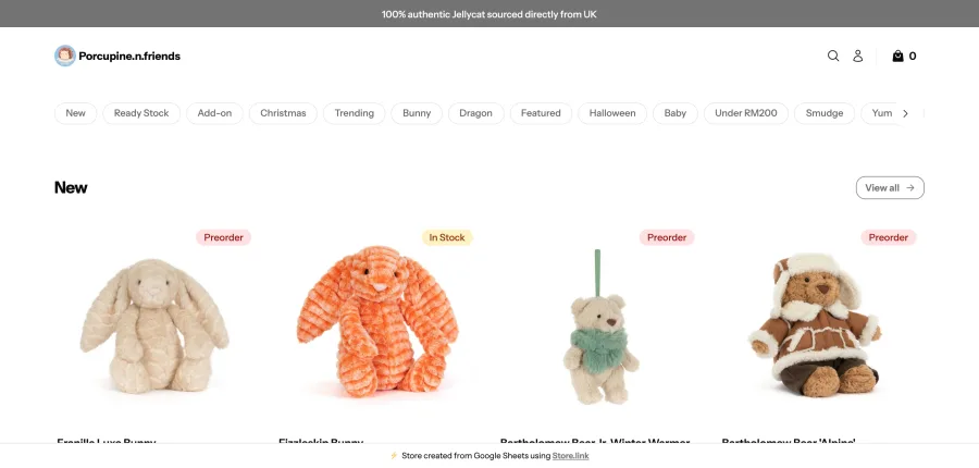 Tienda online Porcupine.n.friends creada con StoreLink